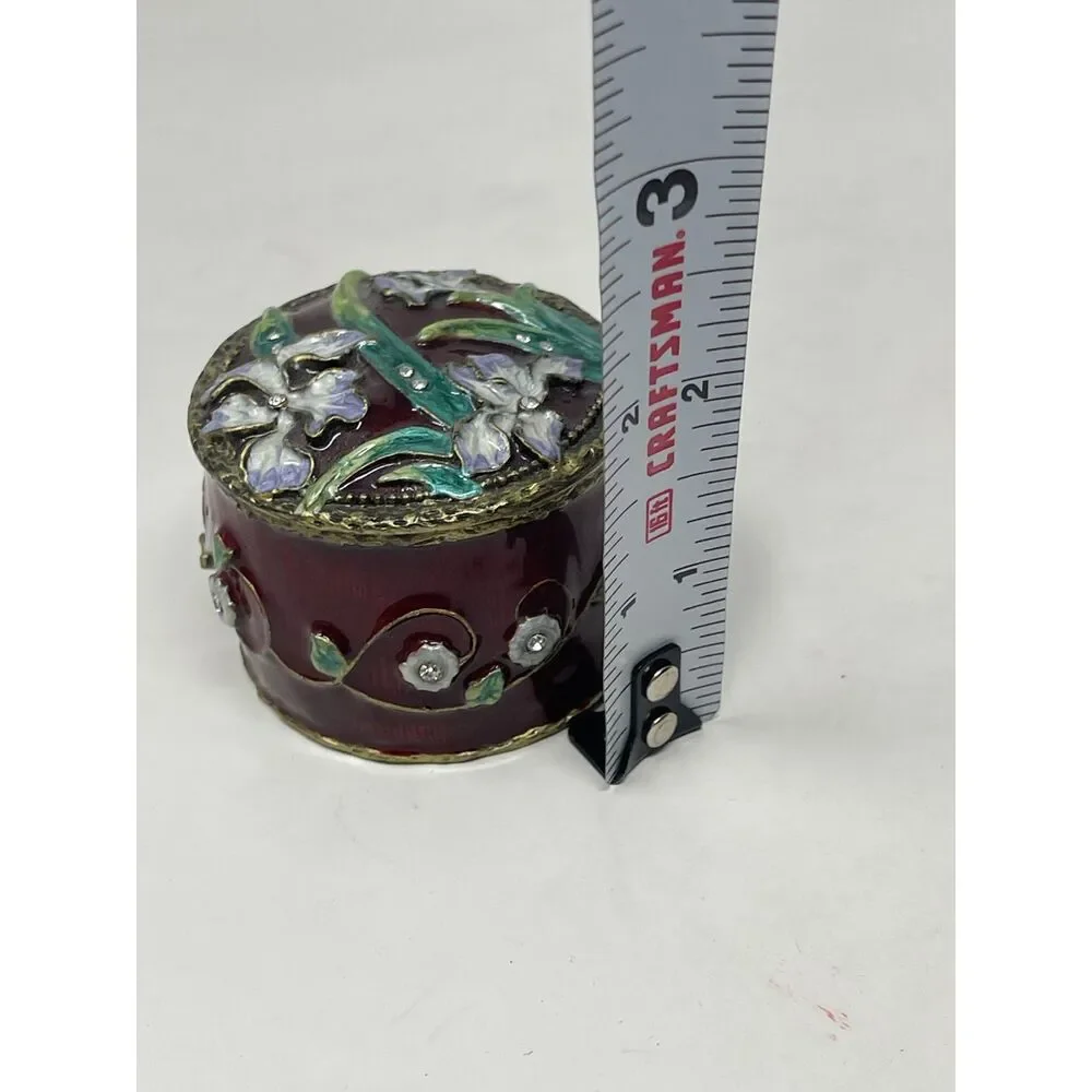 Vintage Iris Floral Arts Hinged Trinket Box ~ Hinged ~ Holds Roll of Stamps